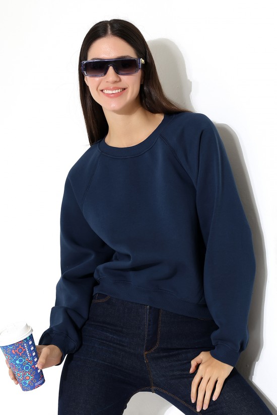 21973 KADIN 3 İP PENYE KOMPAKT ŞARDONLU KARYOKALI REGLAN KOL YANLARI KARYOKALI PARÇALI GENİŞ  BİSİKLET YAKA SWEATSHIRT