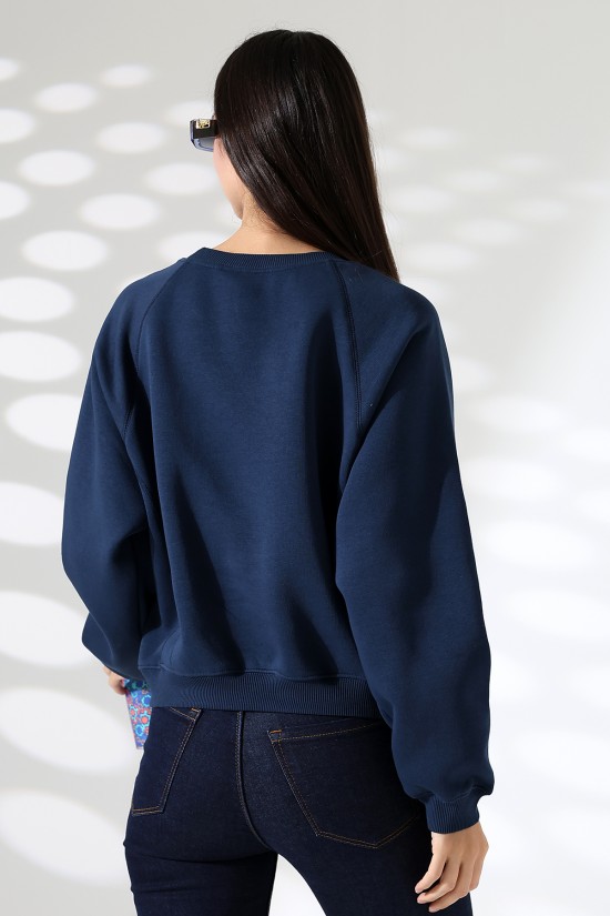 21973 KADIN 3 İP PENYE KOMPAKT ŞARDONLU KARYOKALI REGLAN KOL YANLARI KARYOKALI PARÇALI GENİŞ  BİSİKLET YAKA SWEATSHIRT