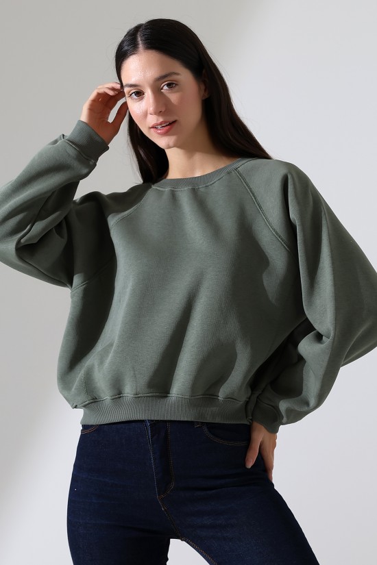 21973 KADIN 3 İP PENYE KOMPAKT ŞARDONLU KARYOKALI REGLAN KOL YANLARI KARYOKALI PARÇALI GENİŞ  BİSİKLET YAKA SWEATSHIRT