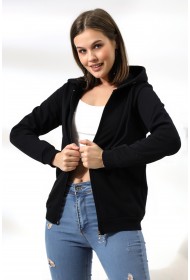 19116 KADIN DÜZ 2İP ŞARDONLU FERM. KAPŞONLU SWETSHIRT