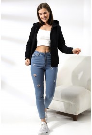 19116 KADIN DÜZ 2İP ŞARDONLU FERM. KAPŞONLU SWETSHIRT