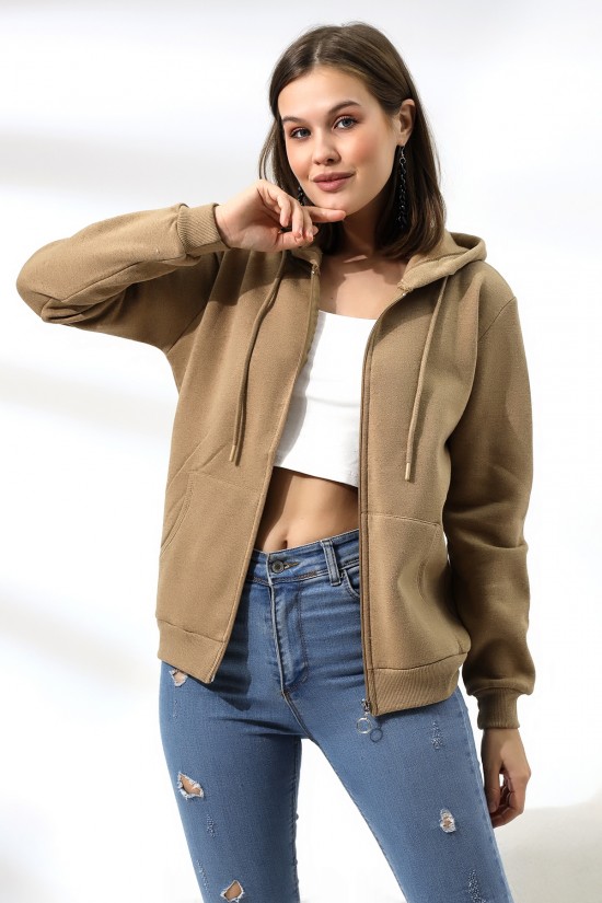 19116 BAYAN DÜZ 2İP ŞARDONLU FERM. KAPŞONLU SWETSHIRT 19116 BAYAN DÜZ 2İP ŞARDONLU FERM. KAPŞONLU SWETSHIRT