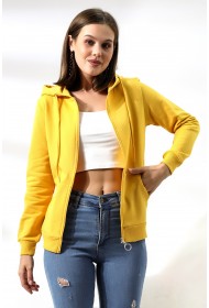 19116 KADIN DÜZ 2İP ŞARDONLU FERM. KAPŞONLU SWETSHIRT