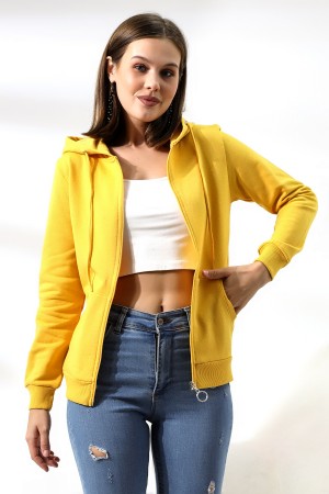 19116 KADIN DÜZ 2İP ŞARDONLU FERM. KAPŞONLU SWETSHIRT