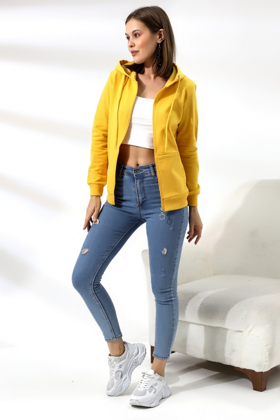 19116 BAYAN DÜZ 2İP ŞARDONLU FERM. KAPŞONLU SWETSHIRT