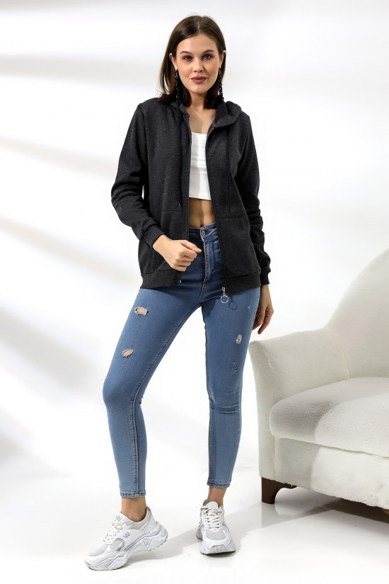 19116 BAYAN DÜZ 2İP ŞARDONLU FERM. KAPŞONLU SWETSHIRT