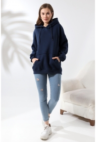 21615 KADIN 3 İP PENYE KOMPAKT ŞARDONLU SALAŞ OVERSİZE KAPŞONLU KANGURU CEPLİ SWEATSHIRT