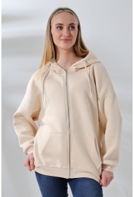 21618 KADIN 3 İP PENYE KOMPAKT  ŞARDONLU METAL FERMUARLI SALAŞ OVERSİZE KAPŞONLU KANGURU CEPLİ SWEATSHIRT