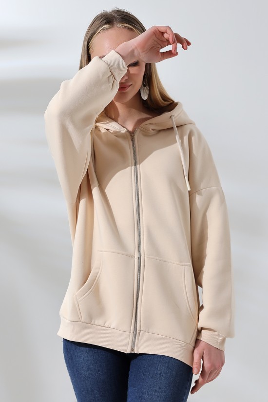 21618 KADIN 3 İP PENYE COMPACK ŞARDONLU METAL FERMUARLI SALAŞ OVERSİZE KAPŞONLU KANGURU CEPLİ SWETSHIRT 21618 KADIN 3 İP PENYE COMPACK ŞARDONLU METAL FERMUARLI SALAŞ OVERSİZE KAPŞONLU KANGURU CEPLİ SWETSHIRT