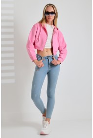 21652 KADIN 3 İP PENYE COMP. ŞARD. METAL FERMUARLI KAPŞONLU KANG CEPLİ GENİŞ SALAŞ KISA METAL FERM  SWEATSHIRT