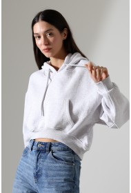 21968 KADIN 3 İP PENYE KOMPAKT ŞARDONLU SALAŞ ÖN ETEĞİ İÇE DOĞRU OVAL KAPŞONLU KANGURU CEPLİ SWEATSHIRT