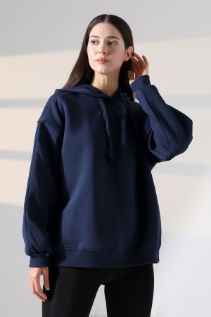 21966  KADIN 3 İP PENYE KOMPAKT ŞARDONLU SALAŞ OVERSİZE KAPŞONLU SWEATSHIRT