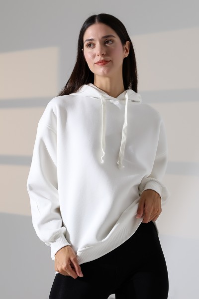 21966  KADIN 3 İP PENYE KOMPAKT ŞARDONLU SALAŞ OVERSİZE KAPŞONLU SWEATSHIRT