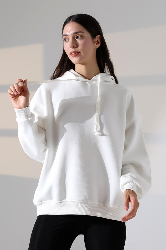 21966  KADIN 3 İP PENYE KOMPAKT ŞARDONLU SALAŞ OVERSİZE KAPŞONLU SWEATSHIRT
