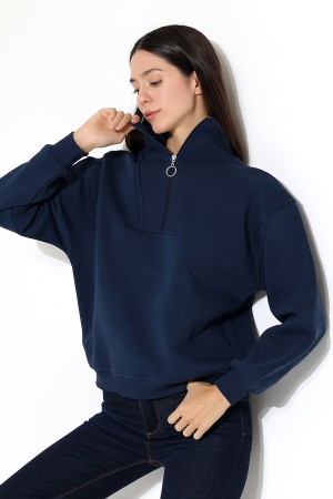 21971 KADIN 3 İP KAMYONCU FERMUARLI KAŞG YAKA  SALAŞ GENİŞ SWEATSHIRT