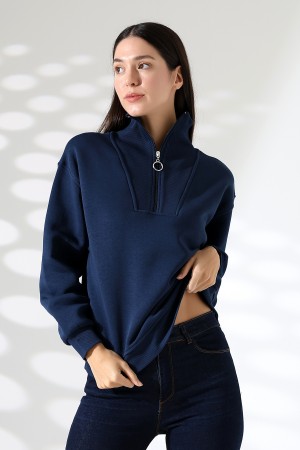 21971 KADIN 3 İP KAMYONCU FERMUARLI KAŞG YAKA SALAŞ GENİŞ SWEATSHIRT 21971 KADIN 3 İP KAMYONCU FERMUARLI KAŞG YAKA SALAŞ GENİŞ SWEATSHIRT