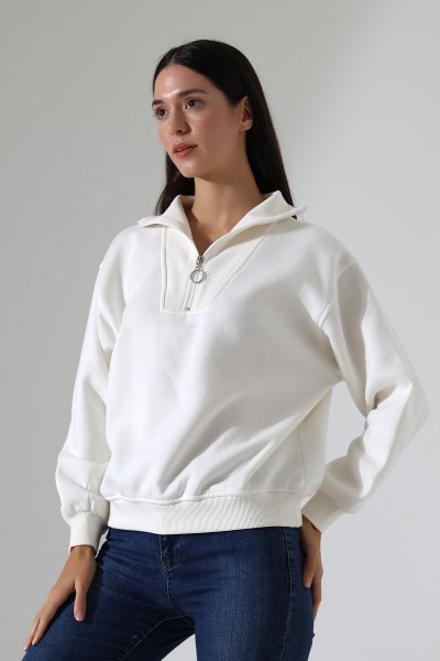 21971 KADIN 3 İP KAMYONCU FERMUARLI KAŞG YAKA  SALAŞ GENİŞ SWEATSHIRT