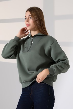 21971 KADIN 3 İP KAMYONCU FERMUARLI KAŞG YAKA  SALAŞ GENİŞ SWEATSHIRT