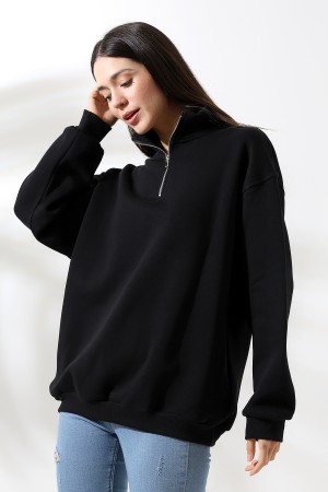 21622 KADIN METAL FERMUARLI KAMYONCU YAKA  PENYE KOMPAKT ŞARD.3 İP  SALAŞ OVERSİZE SWEATSHIRT