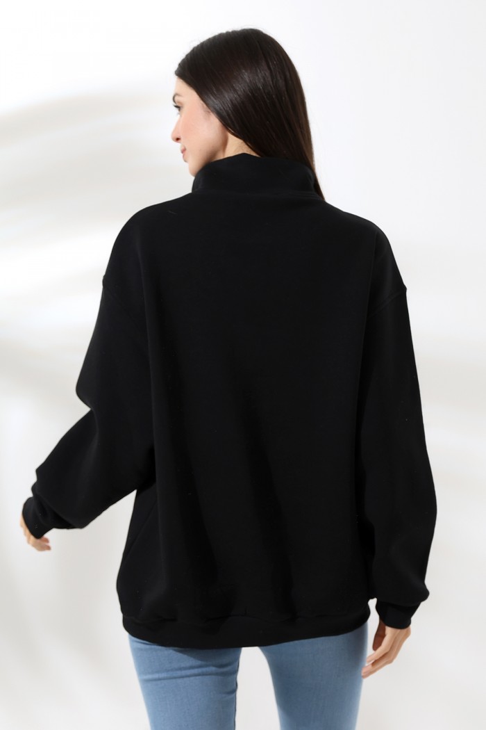 21622 KADIN METAL FERMUARLI KAMYONCU YAKA  PENYE COMPACKT ŞARD.3 İP  SALAŞ OVERSİZE SWETSHIRT