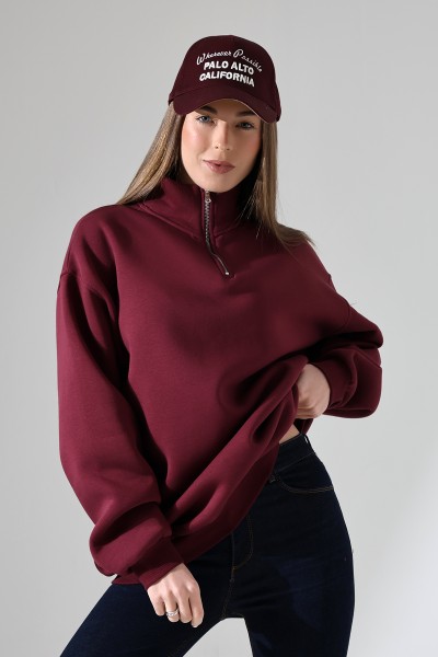 21622 KADIN METAL FERMUARLI KAMYONCU YAKA  PENYE KOMPAKT ŞARD.3 İP  SALAŞ OVERSİZE SWEATSHIRT