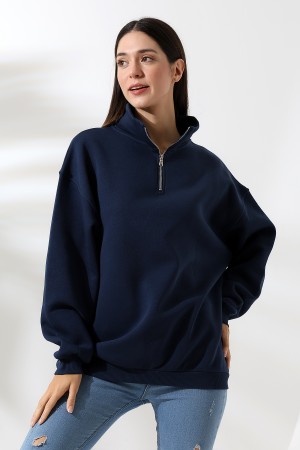 21622 KADIN METAL FERMUARLI KAMYONCU YAKA  PENYE KOMPAKT ŞARD.3 İP  SALAŞ OVERSİZE SWEATSHIRT