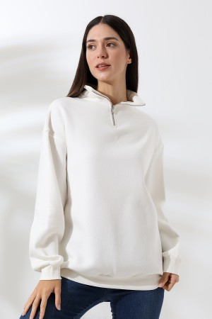 21622 KADIN METAL FERMUARLI KAMYONCU YAKA  PENYE KOMPAKT ŞARD.3 İP  SALAŞ OVERSİZE SWEATSHIRT