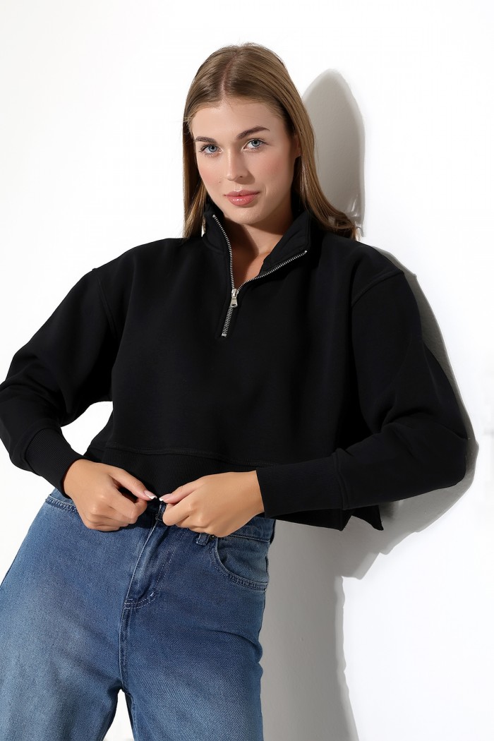 21967 KADIN 3 İP DİKYAKA KAMYON YARIM FERMUAR ETEK KAŞGORSESİ YIRTMAÇLI GENİŞ SWETSHIRT 21967 KADIN 3 İP DİKYAKA KAMYON YARIM FERMUAR ETEK KAŞGORSESİ YIRTMAÇLI GENİŞ SWETSHIRT