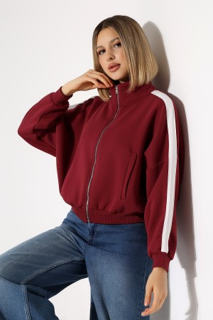 21954  KADIN 3 İP PENYE COMP. ŞARD.KOLLARI MİKROŞERİTLİ BOYDAN METAL FERMUARLI HAKİM YAKA FLOTA CEPLİ GENİŞ SALAŞ SWEATSHIRT