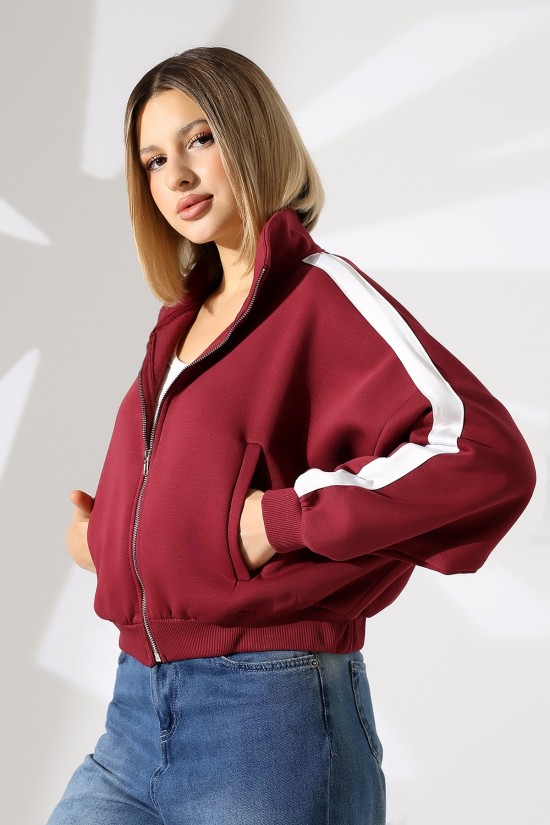 21954  KADIN 3 İP PENYE COMP. ŞARD.KOLLARI MİKROŞERİTLİ BOYDAN METAL FERMUARLI HAKİM YAKA FLOTA CEPLİ GENİŞ SALAŞ SWEATSHIRT