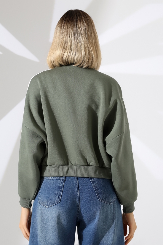 21954  KADIN 3 İP PENYE COMP. ŞARD.KOLLARI MİKROŞERİTLİ BOYDAN METAL FERMUARLI HAKİM YAKA FLOTA CEPLİ GENİŞ SALAŞ SWEATSHIRT