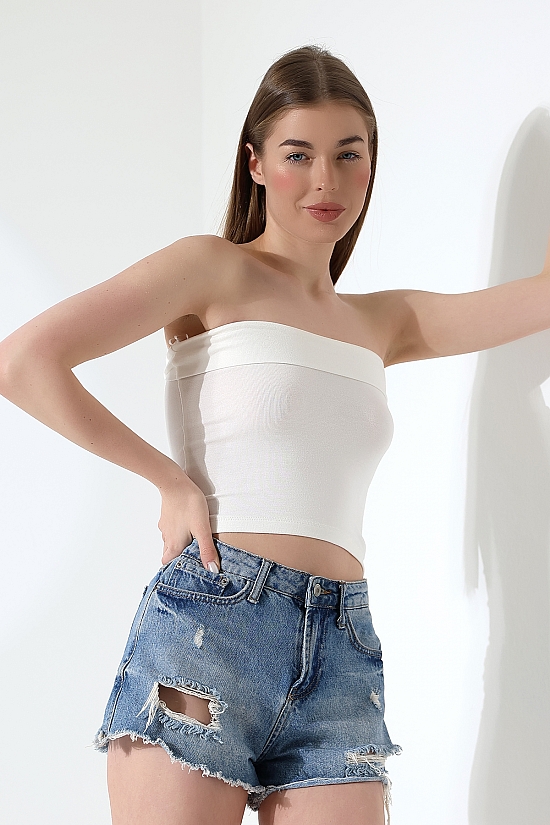 21922 KADIN MADONNA YAKA FULL LYC VSK RİBANA STRAPLEZ ATLET 