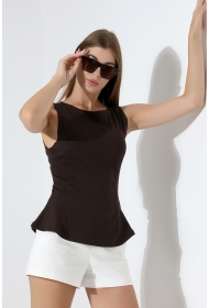 22070 KADIN KAYIK YAKA FULL LYC RİBANA YANLARI KUPLU PARÇALI ETEĞİ VOLANLI KOLSUZ TSHIRT 22070 KADIN KAYIK YAKA FULL LYC RİBANA YANLARI KUPLU PARÇALI ETEĞİ VOLANLI KOLSUZ TSHIRT