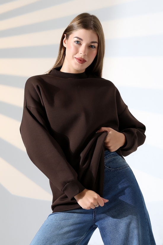 21910 KADIN 3 İP ŞARDONLU PENYE COMP YARIM BALIKCI SALAŞ OVERSİZE TUNİK SWEATSHIRT
