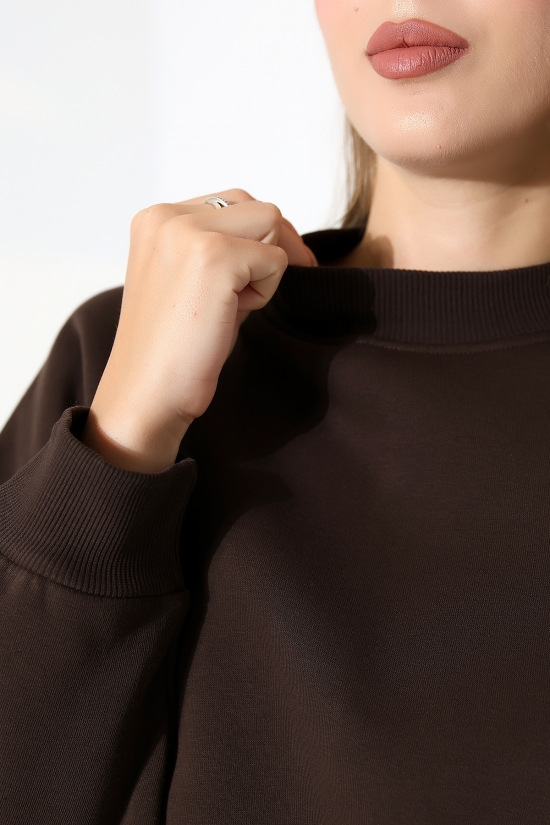 21910 KADIN 3 İP ŞARDONLU PENYE COMP YARIM BALIKCI SALAŞ OVERSİZE TUNİK SWEATSHIRT