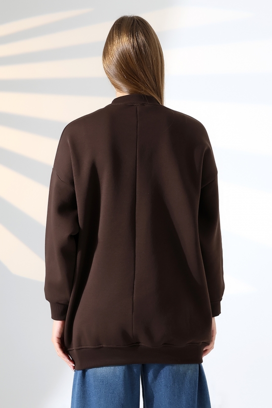 21910 KADIN 3 İP ŞARDONLU PENYE COMP YARIM BALIKCI SALAŞ OVERSİZE TUNİK SWEATSHIRT