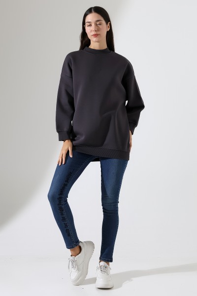 21910 KADIN 3 İP ŞARDONLU PENYE COMP YARIM BALIKCI SALAŞ OVERSİZE TUNİK SWEATSHIRT