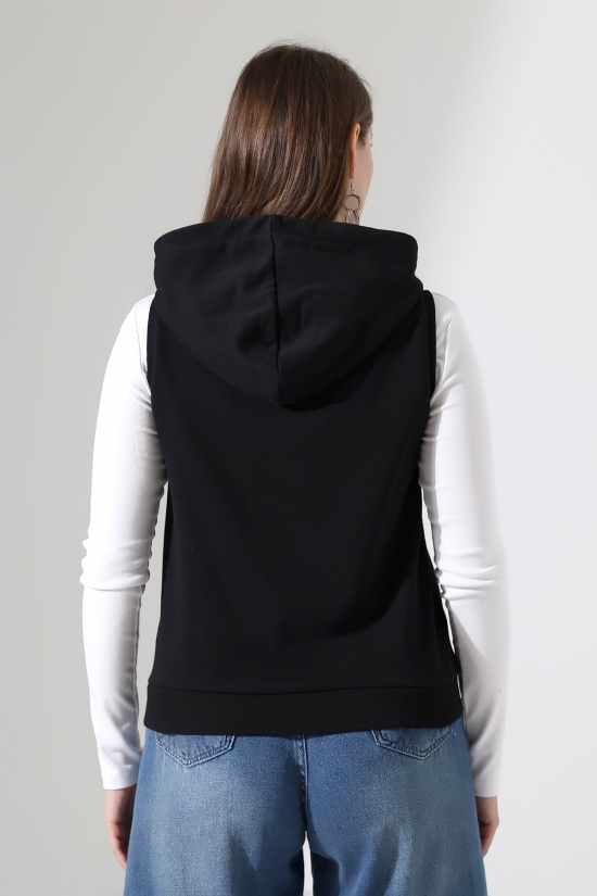 22172 KADIN DİAGONEL 3 İPLİK ŞARDONSUZ KOLSUZ KANGURU CEPLİ KAPŞONLU BOYDAN FERMUARLI HIRKA 