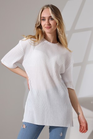 21493 KADIN 7X4 KAŞGORSE  OVERSİZE  YANLARI YIRTMAÇLI BİSİKLET TUNİK TSHIRT