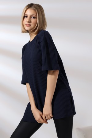 21493 KADIN 7X4 KAŞGORSE  OVERSİZE  YANLARI YIRTMAÇLI BİSİKLET TUNİK TSHIRT