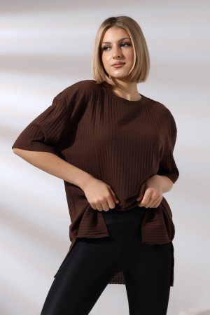 21493 KADIN 7X4 KAŞGORSE  OVERSİZE  YANLARI YIRTMAÇLI BİSİKLET TUNİK TSHIRT