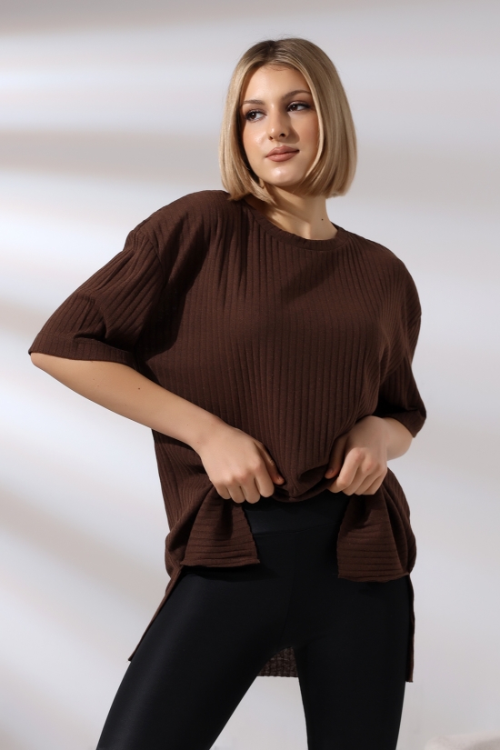 21493 BAYAN 7X4 KAŞGORSE  OVERSİZE  YANLARI YIRTMAÇLI BİSİKLET TUNİK TSHIRT