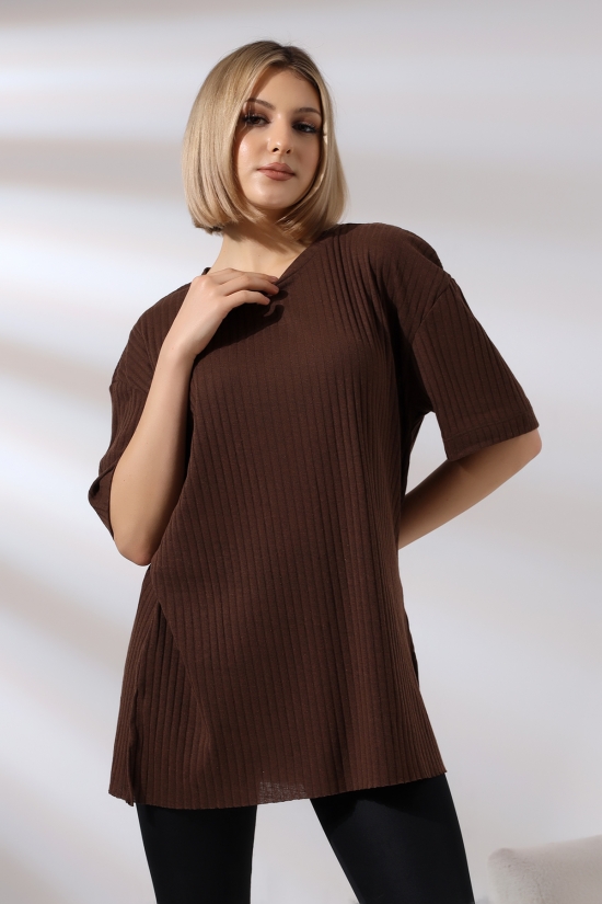 21493 BAYAN 7X4 KAŞGORSE  OVERSİZE  YANLARI YIRTMAÇLI BİSİKLET TUNİK TSHIRT