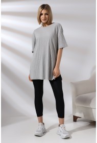 21493 KADIN 7X4 KAŞGORSE  OVERSİZE  YANLARI YIRTMAÇLI BİSİKLET TUNİK TSHIRT