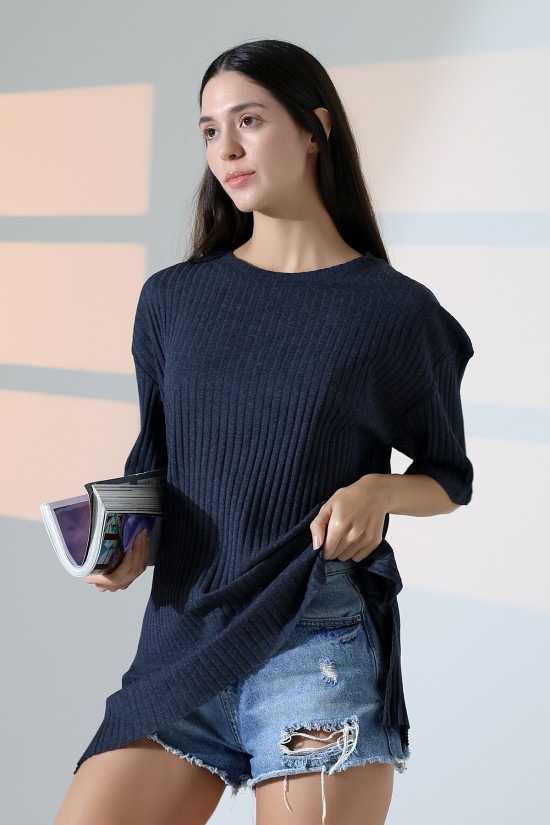 21493 KADIN 7X4 KAŞGORSE  OVERSİZE  YANLARI YIRTMAÇLI BİSİKLET TUNİK TSHIRT