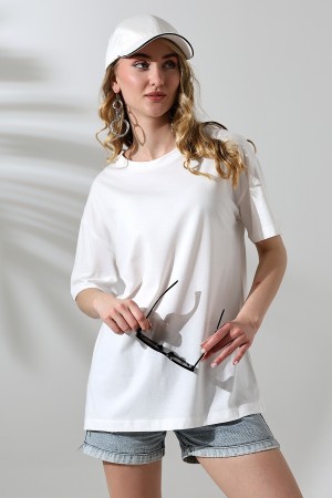21752 KADIN OVERSİZE KOMPAKT PAMUKLU KISA KOL BİSİKLET TSHIRT