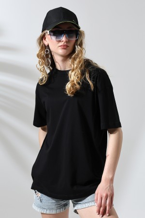 21752 KADIN OVERSİZE KOMPAKT PAMUKLU KISA KOL BİSİKLET TSHIRT