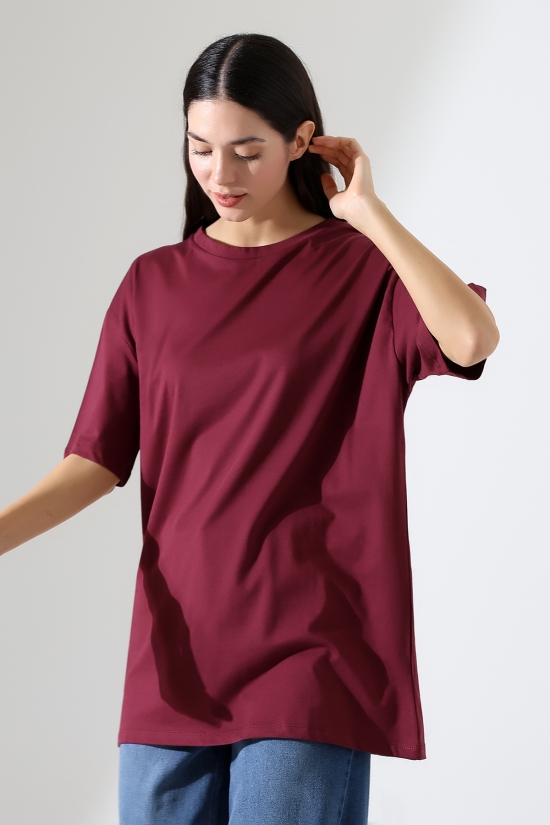 21752 KADIN OVERSİZE KOMPAKT PAMUKLU KISA KOL BİSİKLET TSHIRT