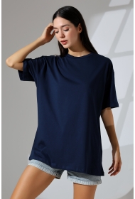 21752 KADIN OVERSİZE KOMPAKT PAMUKLU KISA KOL BİSİKLET TSHIRT