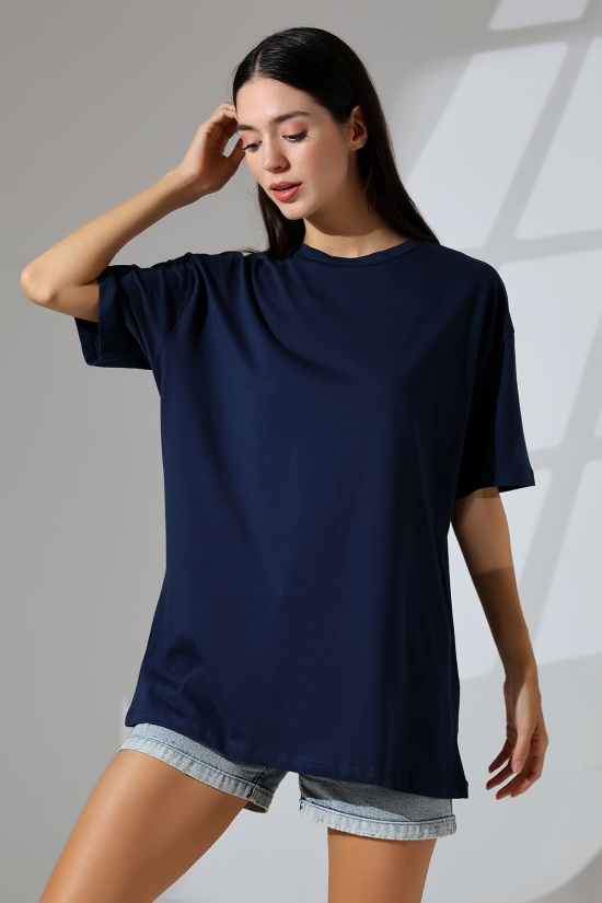 21752 KADIN OVERSİZE KOMPAKT PAMUKLU KISA KOL BİSİKLET TSHIRT